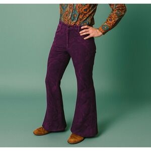 NWT Run & Fly Purple Paisley Corduroy Flare Men's Pants 34R 60s 70s Glam Retro
